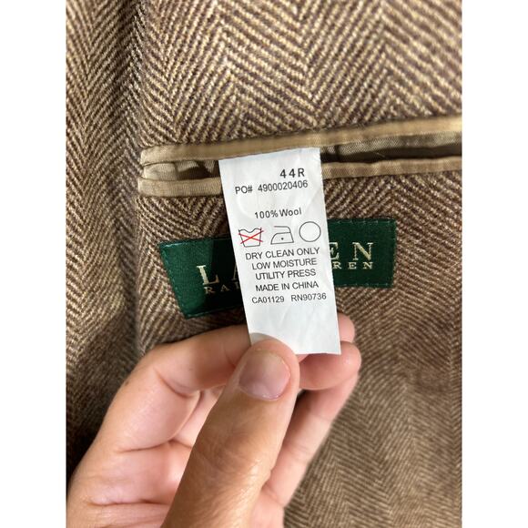 Ralph Lauren LRL Sport Coat 44R Herringbone 100% Wool Quarter Lined Summer Tweed - Picture 10 of 16